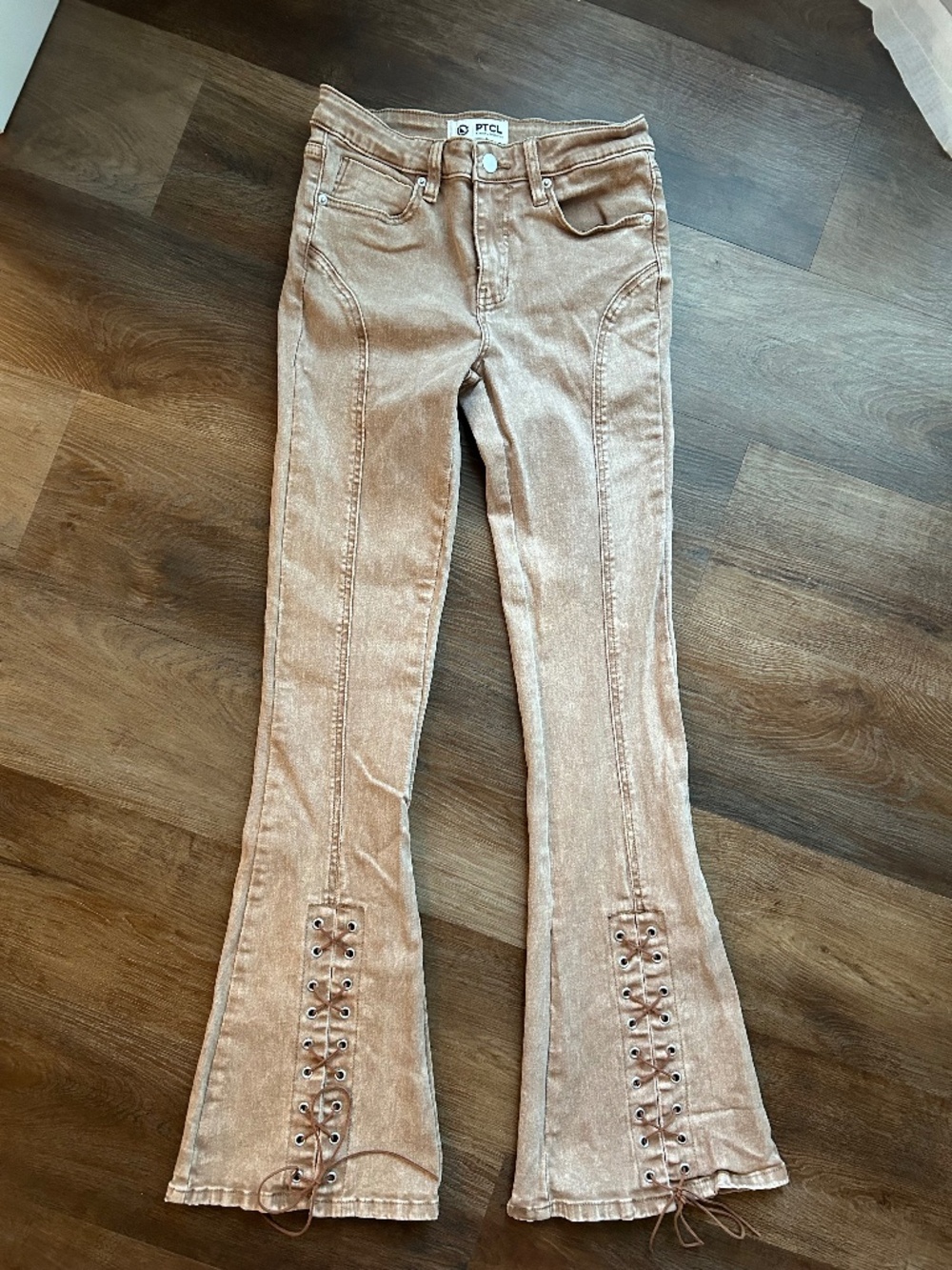 PTCL Ethical Clothing Tan Lace Up Flare Jeans XS